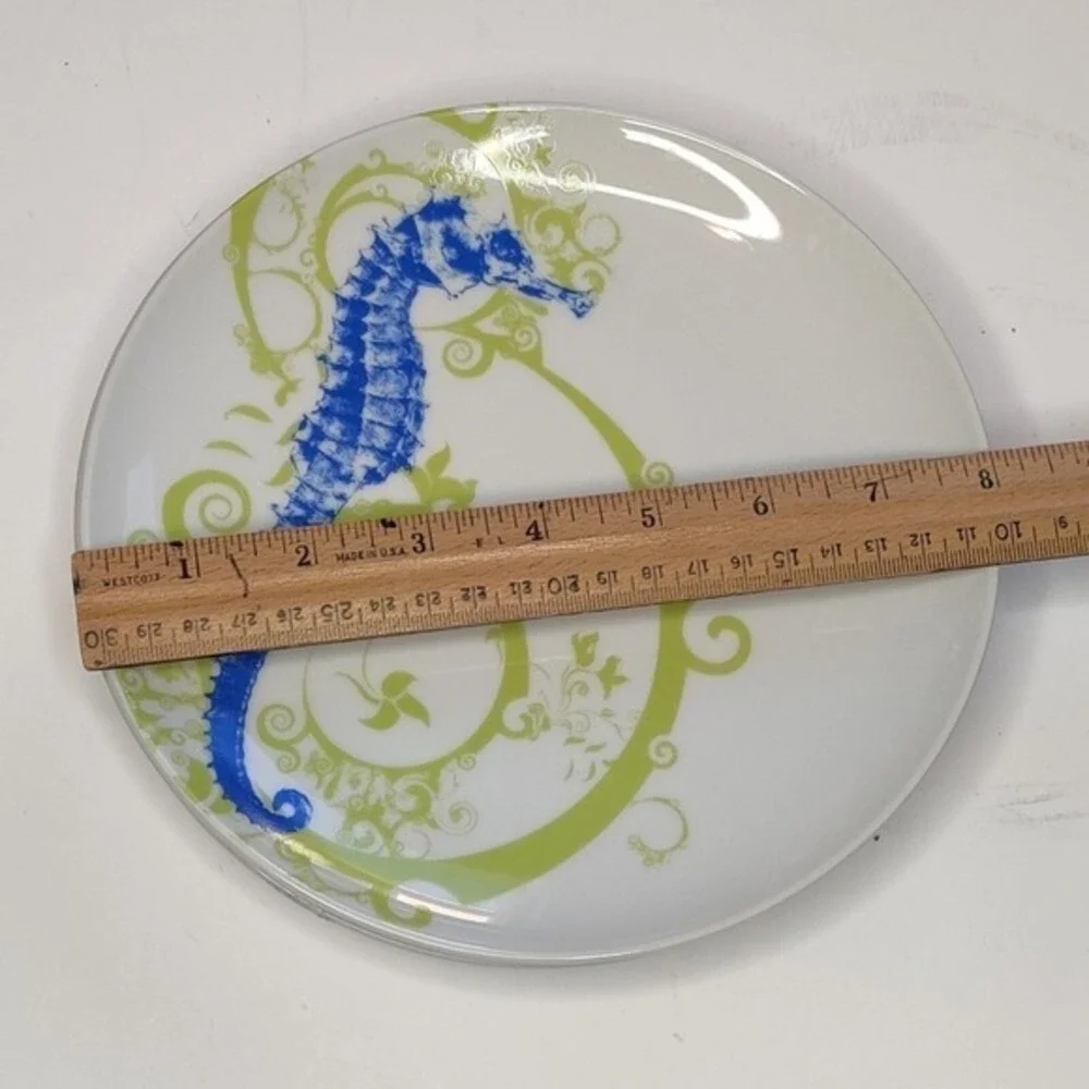 M Studios Seahorse Salad Plates Set Blue Lime‎ Green Coastal Nautical Magenta